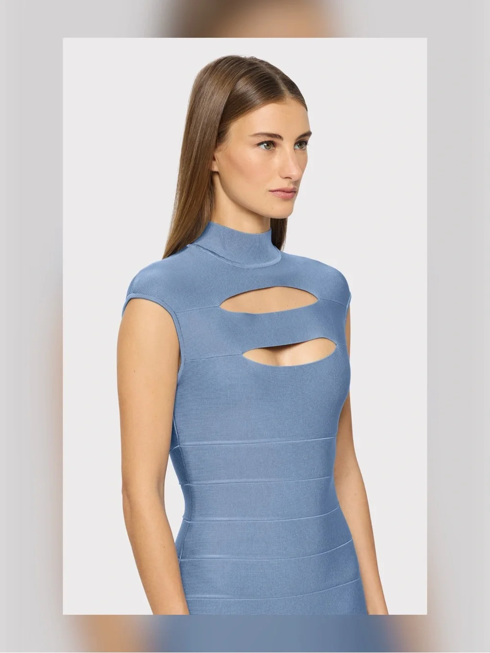 Hervé Léger Cap Sleeve Cut-Out Gown